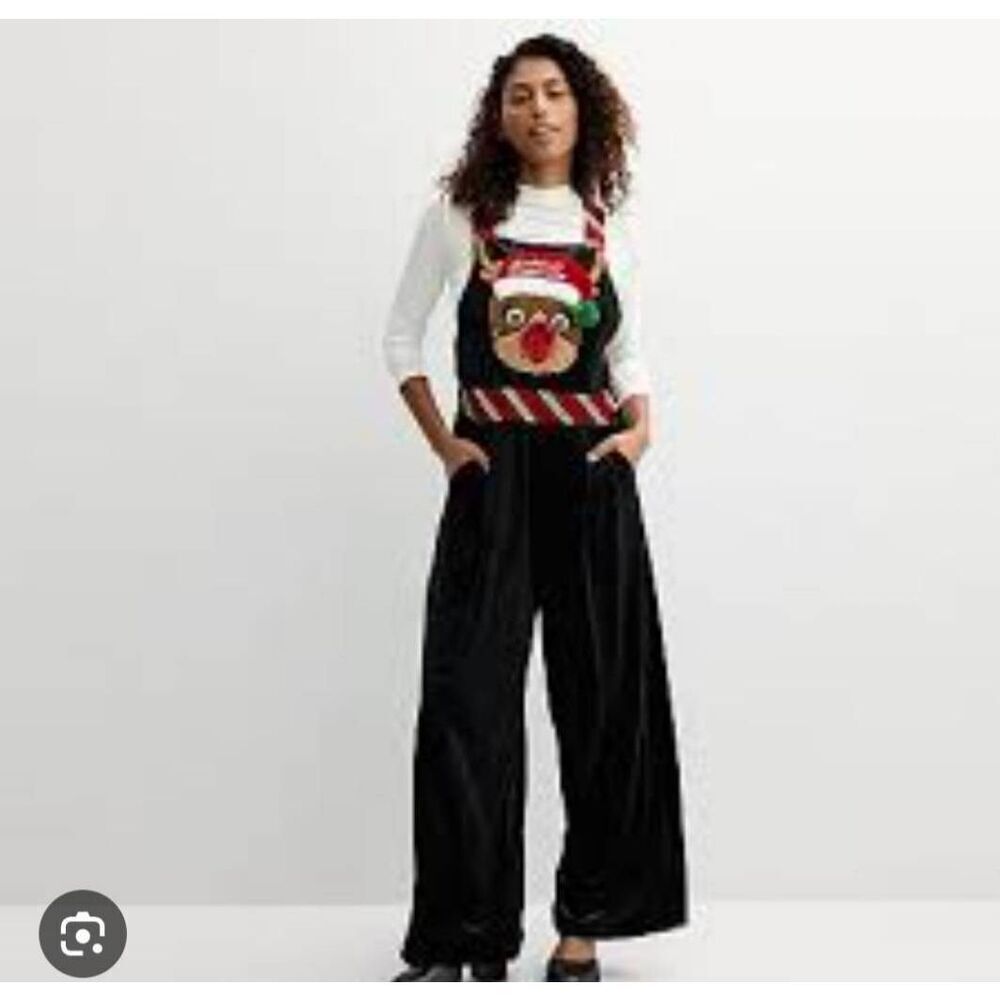 Born Famous Christmas reindeer black velvet jumpsuit juniors size XL